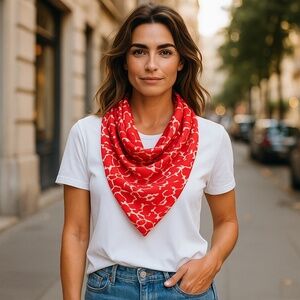 NWT SILKLETTE Leafy Red 100% Fine Silk Kerchief Scarf MULTICOLOR